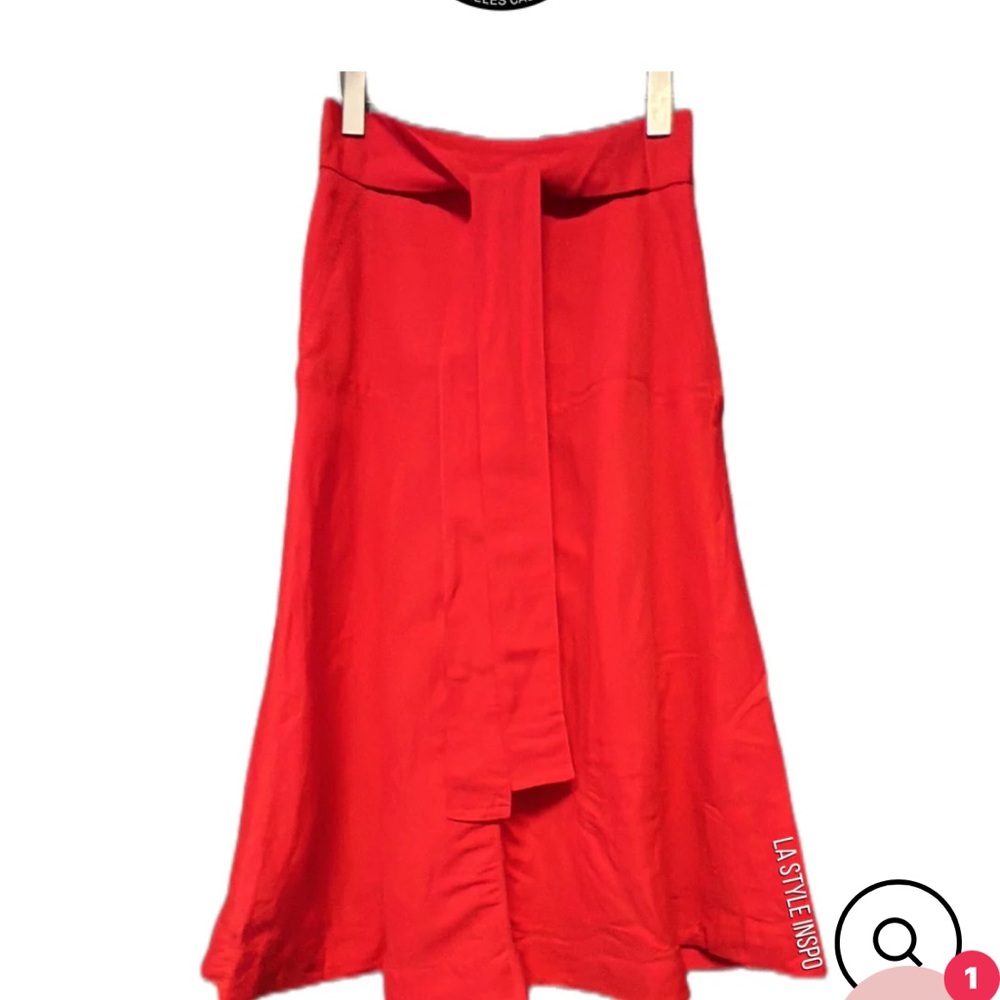 Ann Taylor Vibrant Red Linen Blend Midi Skirt